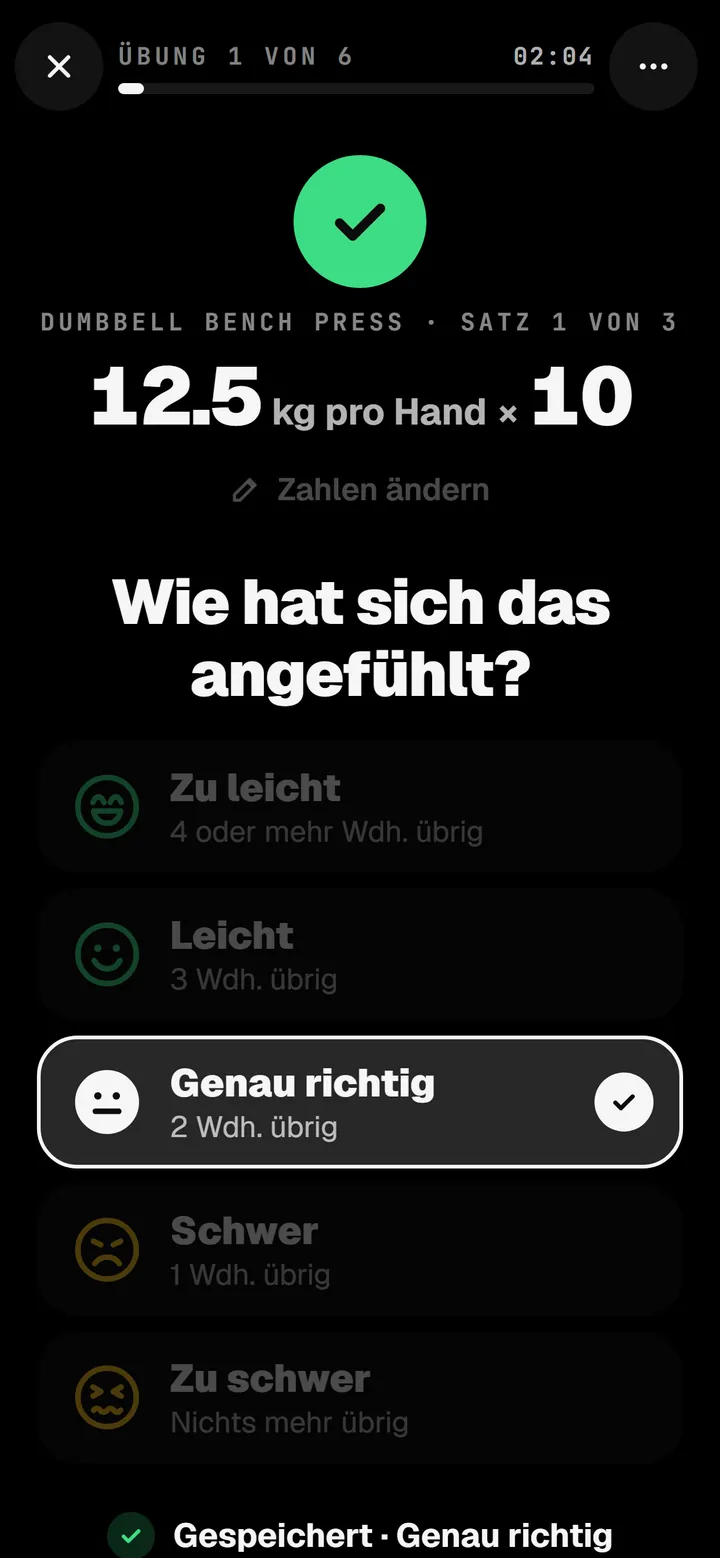The same n1 screen, How did that feel, in Deutsch.