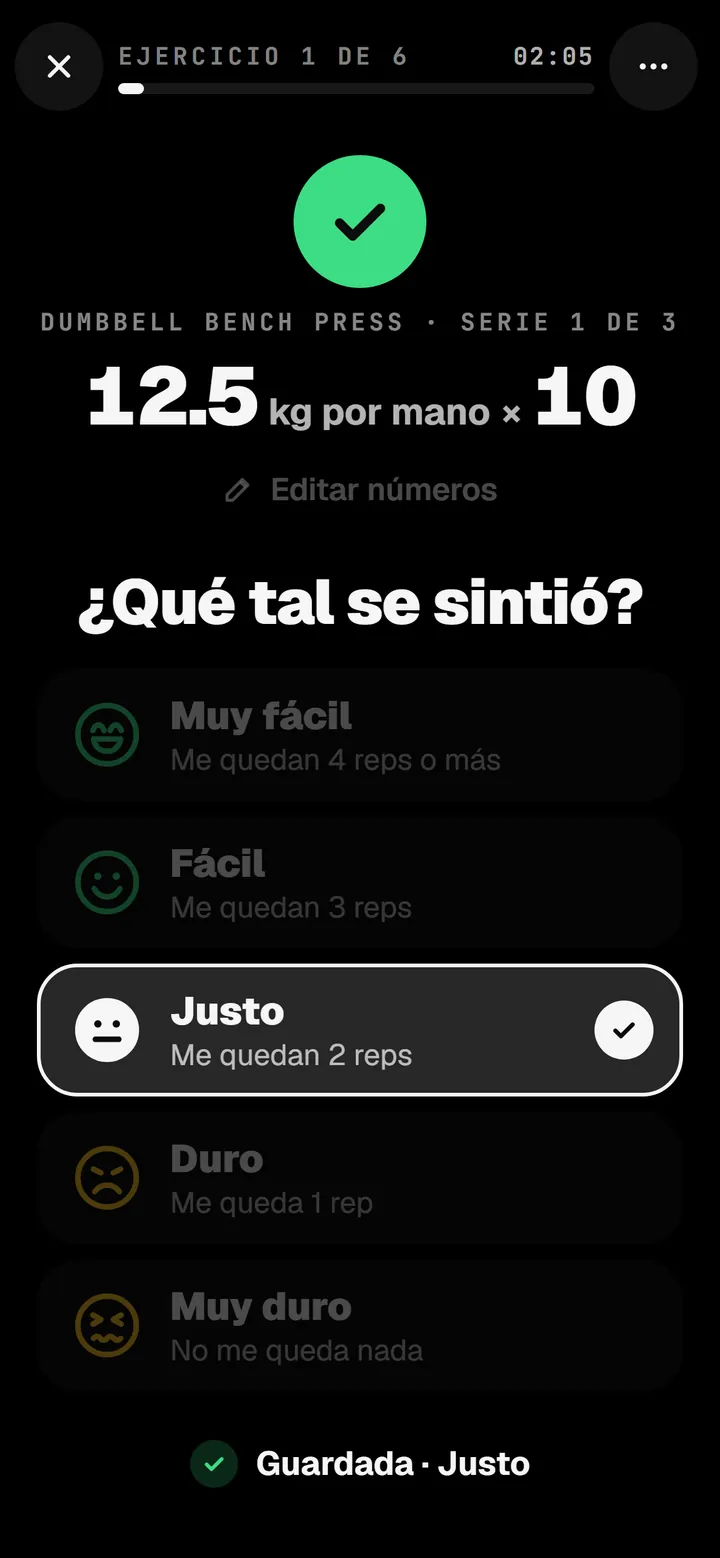 The same n1 screen, How did that feel, in Español.