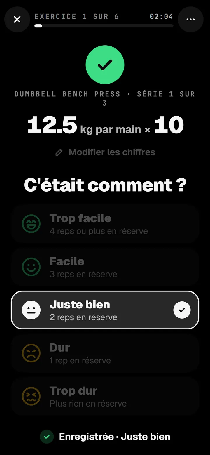 The same n1 screen, How did that feel, in Français.
